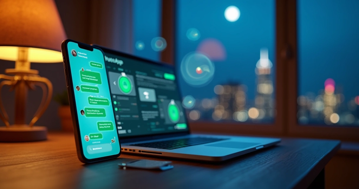 Loja virtual com mensagens de atendimento 24h no WhatsApp aparecendo ao redor de um smartphone