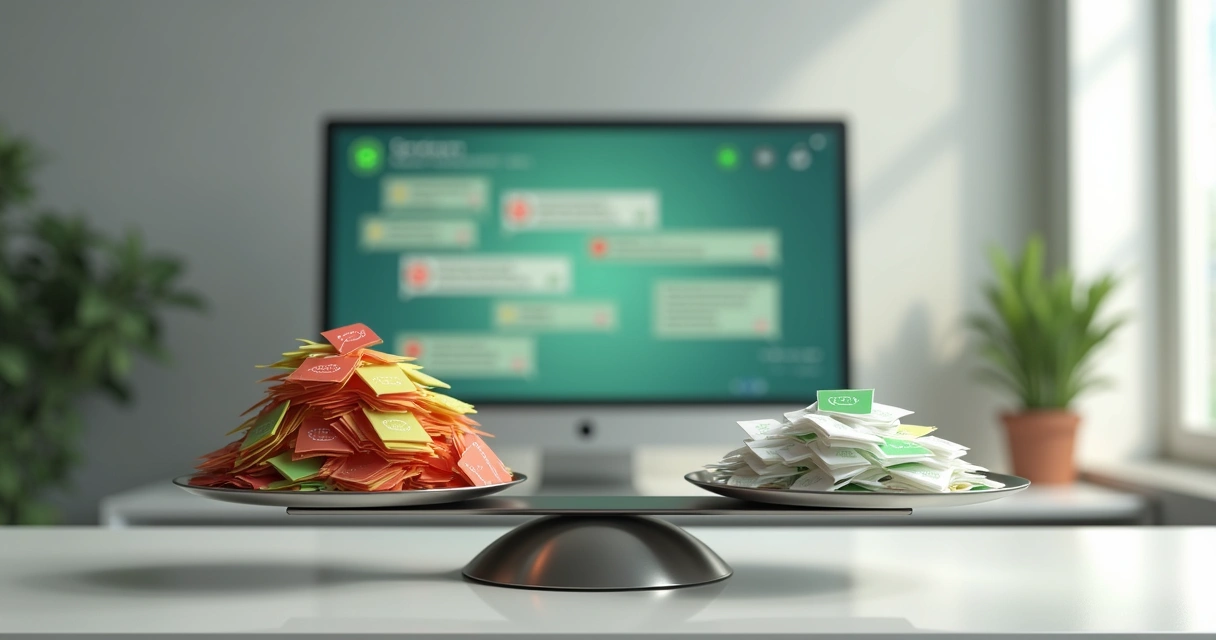 Ilustração de balanço com notificações organizadas no WhatsApp