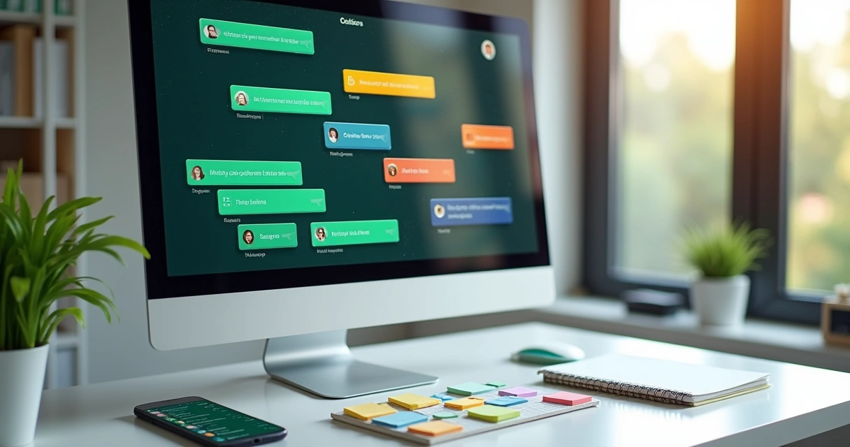 Painel com conversas de WhatsApp organizadas por etiquetas coloridas