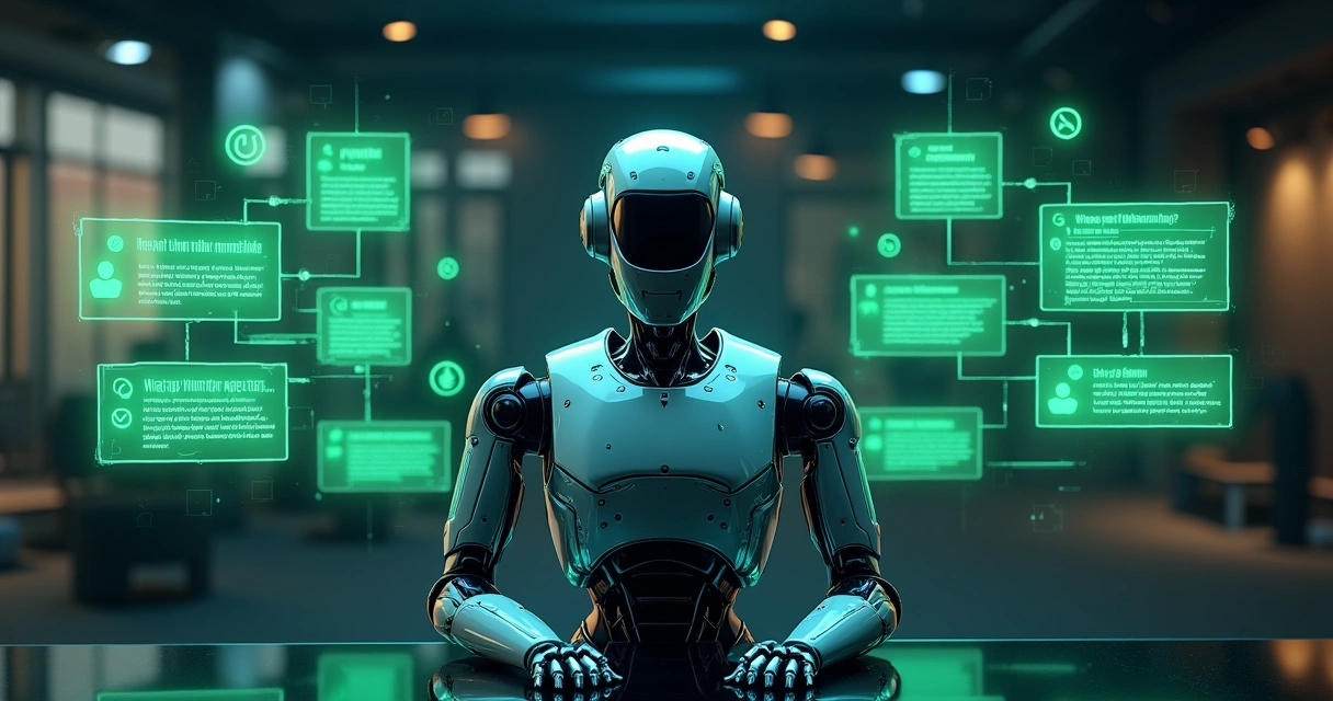 Robô enviando mensagens segmentadas em múltiplas telas virtuais de WhatsApp