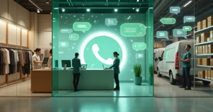 Colagem de diferentes setores ligados por fluxos digitais de WhatsApp