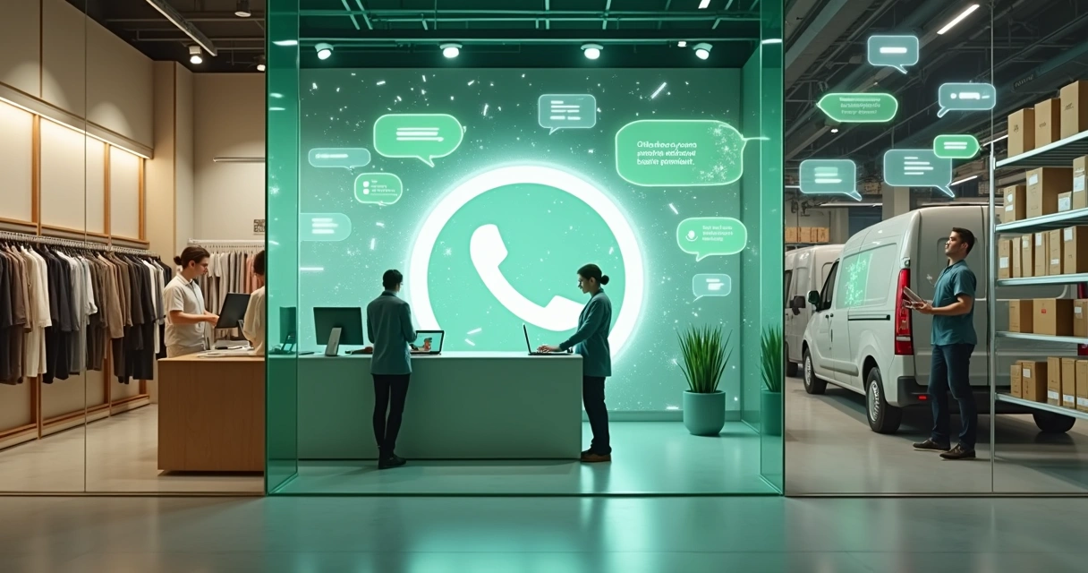 Colagem de diferentes setores ligados por fluxos digitais de WhatsApp