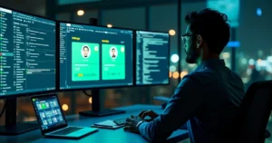Especialista organiza contatos duplicados em tela com ícones de WhatsApp